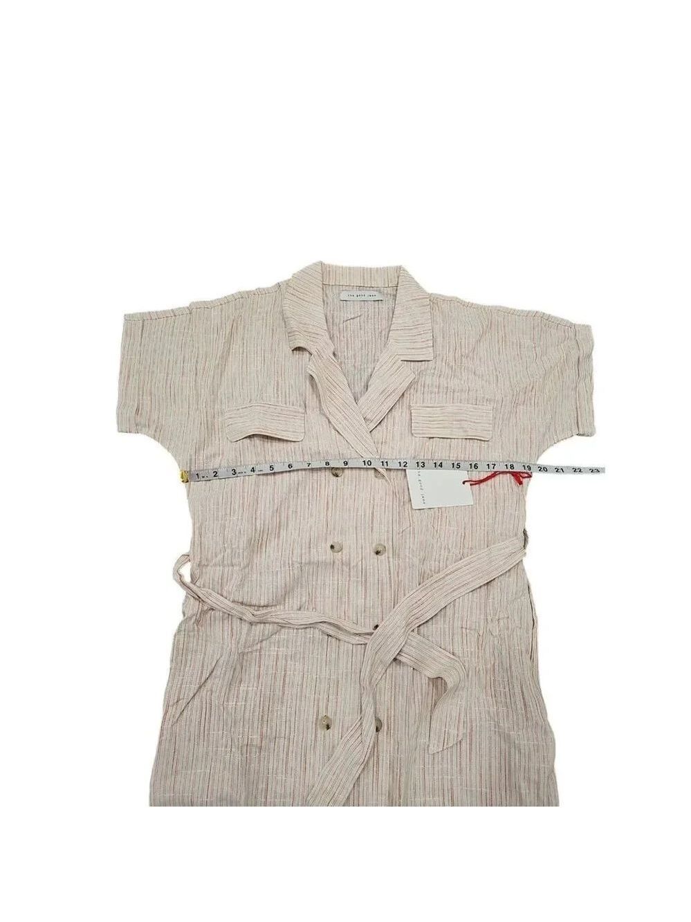 The good jane spring break Jackie linen striped tan dress in ivory/brick stripe - Picture 9 of 10